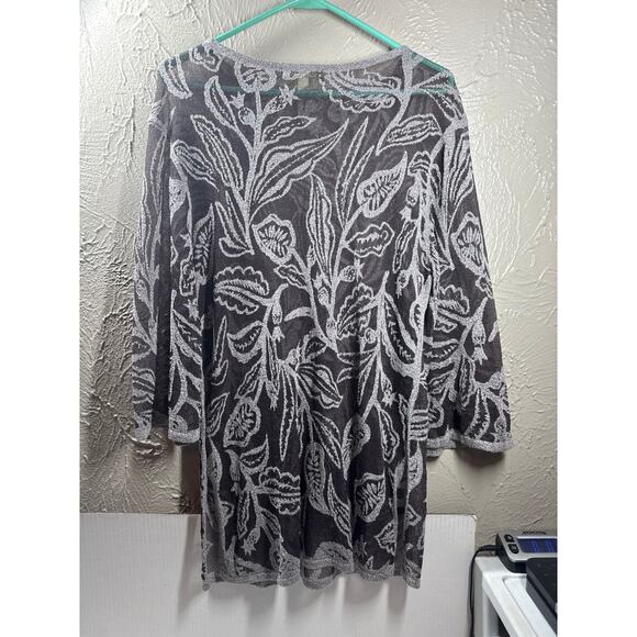 Sigrid Olson Black Silver Print Pullover Blouse Top Boho Hippie Size Medium - Picture 4 of 5